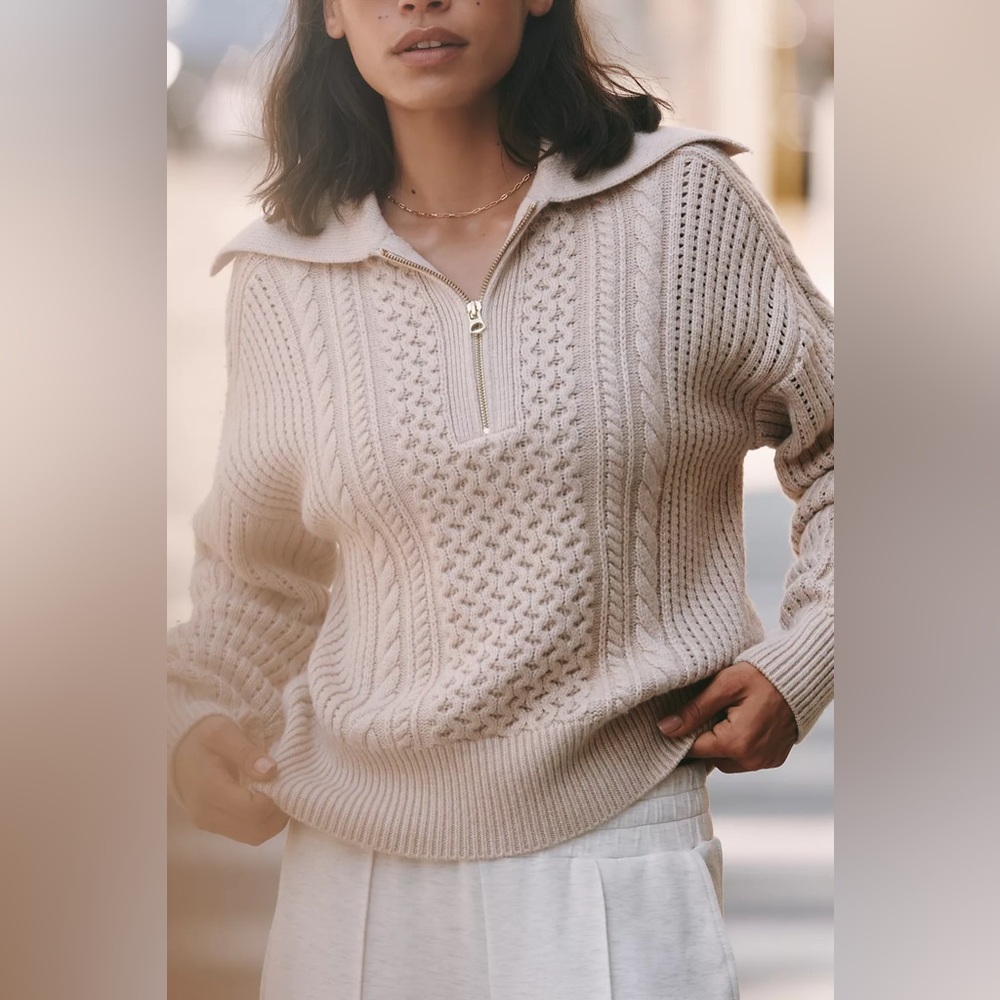 Varley Camello Wool Blend Top Knit Sweater Lightweight Neutral Size M NWT